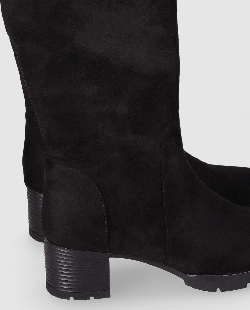 Botas elásticas de mujer de caña alta estilo calcetín con puntera redonda - Chika10 - Negro Negro-4