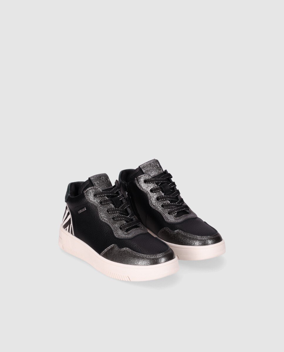 Zapatilla de cordones de piel con cordones y detalles de animalprint - Chika10 Kids - Negro Negro-2