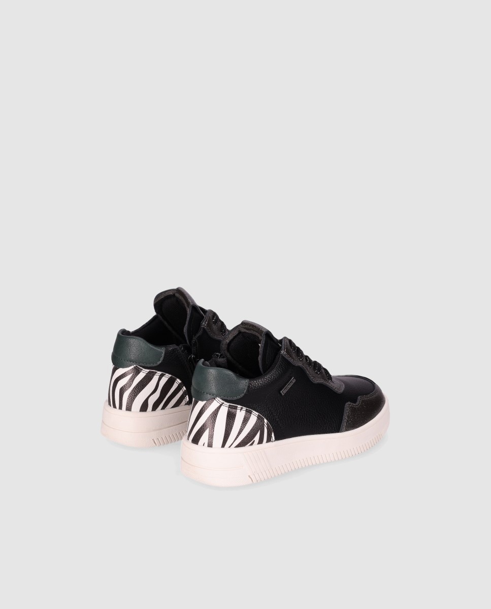 Zapatilla de cordones de piel con cordones y detalles de animalprint - Chika10 Kids - Negro Negro-3