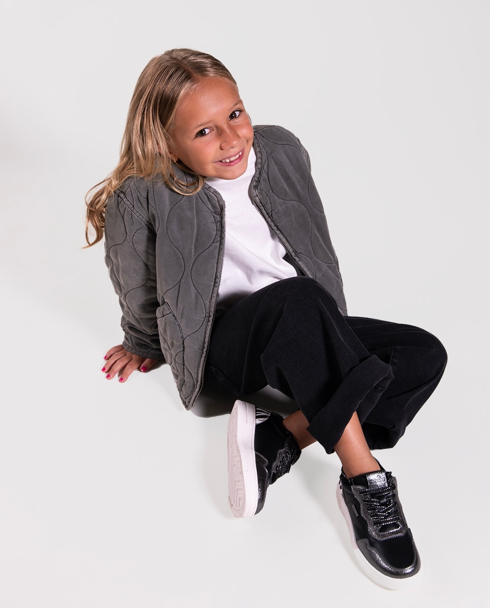 Zapatilla de cordones de piel con cordones y detalles de animalprint - Chika10 Kids - Negro Negro-6