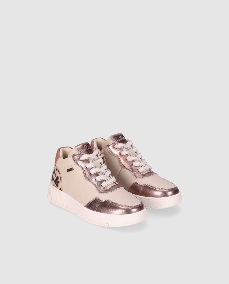 Zapatilla de cordones de piel con cordones y detalles de animalprint - Chika10 Kids - Beige Beige-2