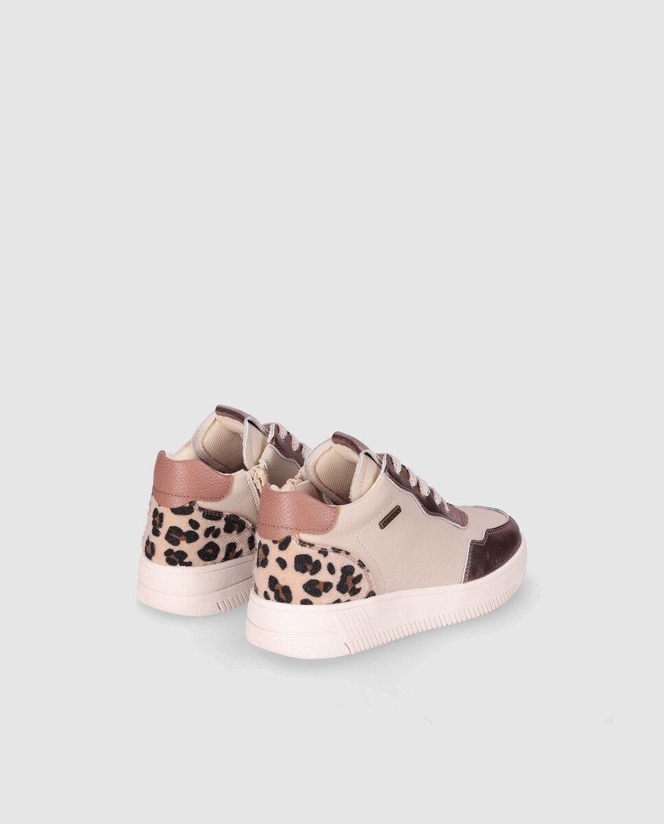 Zapatilla de cordones de piel con cordones y detalles de animalprint - Chika10 Kids - Beige Beige-3