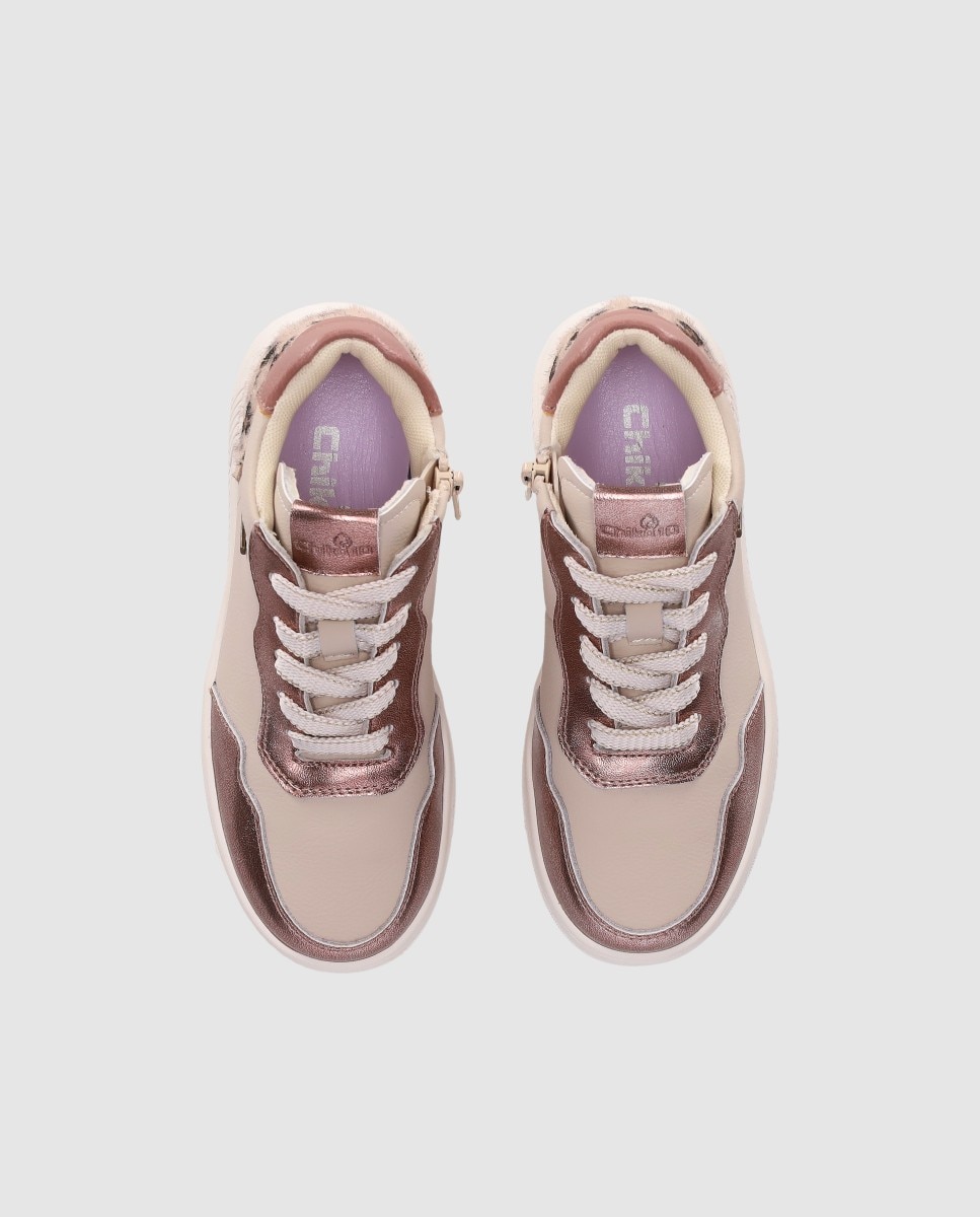 Zapatilla de cordones de piel con cordones y detalles de animalprint - Chika10 Kids - Beige Beige-4