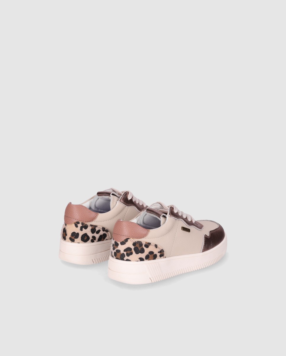Zapatilla de cordones de piel con cordones y detalles de animalprint - Chika10 - Beige Beige-3