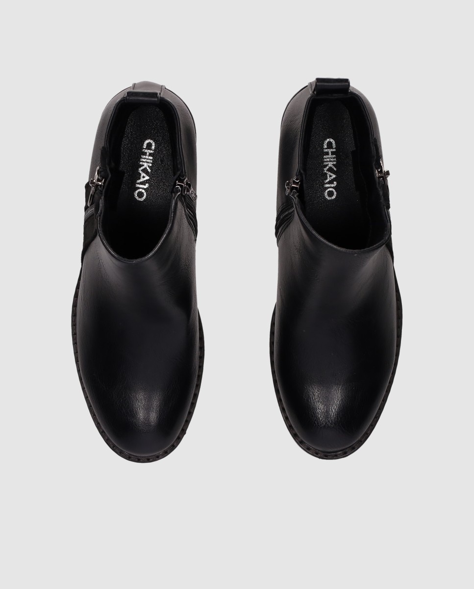 Botines con suela track de mujer con tacón grueso y cremallera lateral - Chika10 - Negro Negro-4