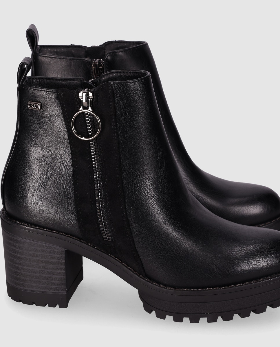 Botines con suela track de mujer con tacón grueso y cremallera lateral - Chika10 - Negro Negro-5