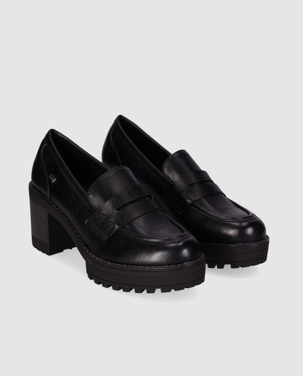 Mocasines con tacón de mujer con tacón medio y suela track - Chika10 - Negro Negro-3