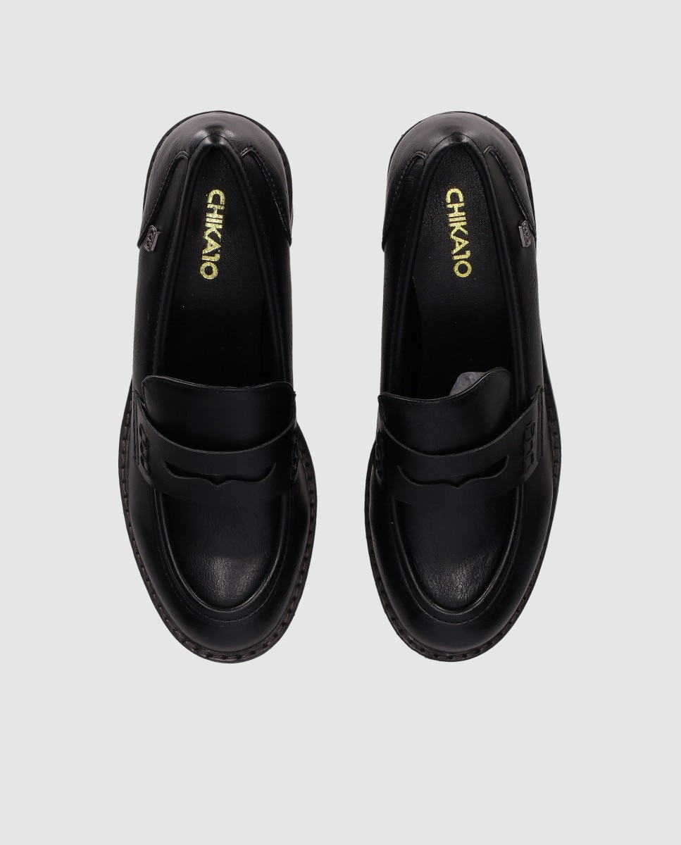 Mocasines con tacón de mujer con tacón medio y suela track - Chika10 - Negro Negro-4