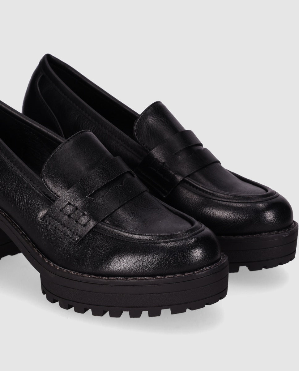 Mocasines con tacón de mujer con tacón medio y suela track - Chika10 - Negro Negro-5