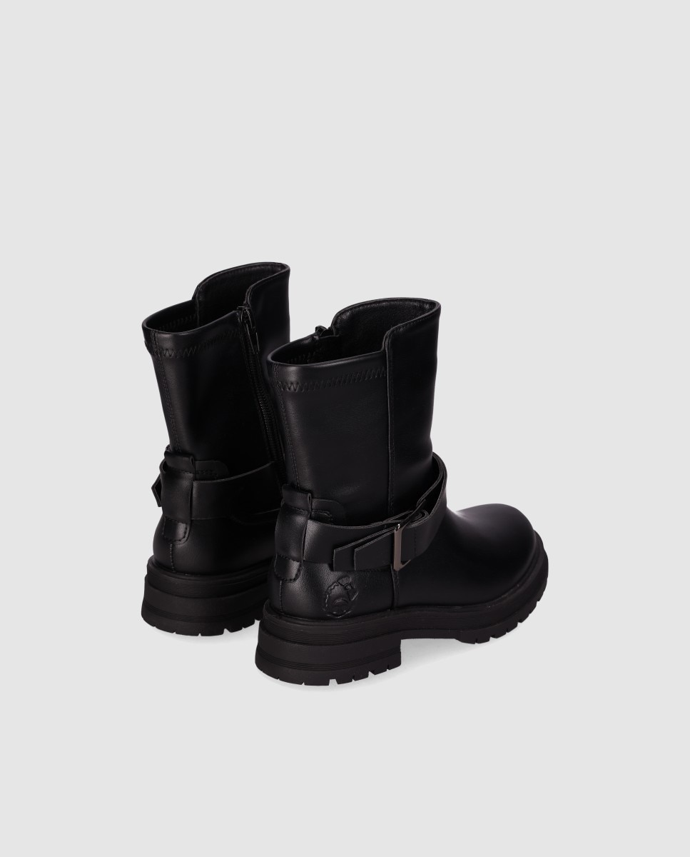 Botín de niña de piel vegana con hebilla decorativa y caña rugosa - Chika10 Kids - Negro Negro-3