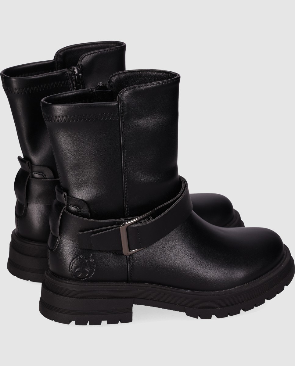 Botín de niña de piel vegana con hebilla decorativa y caña rugosa - Chika10 Kids - Negro Negro-5