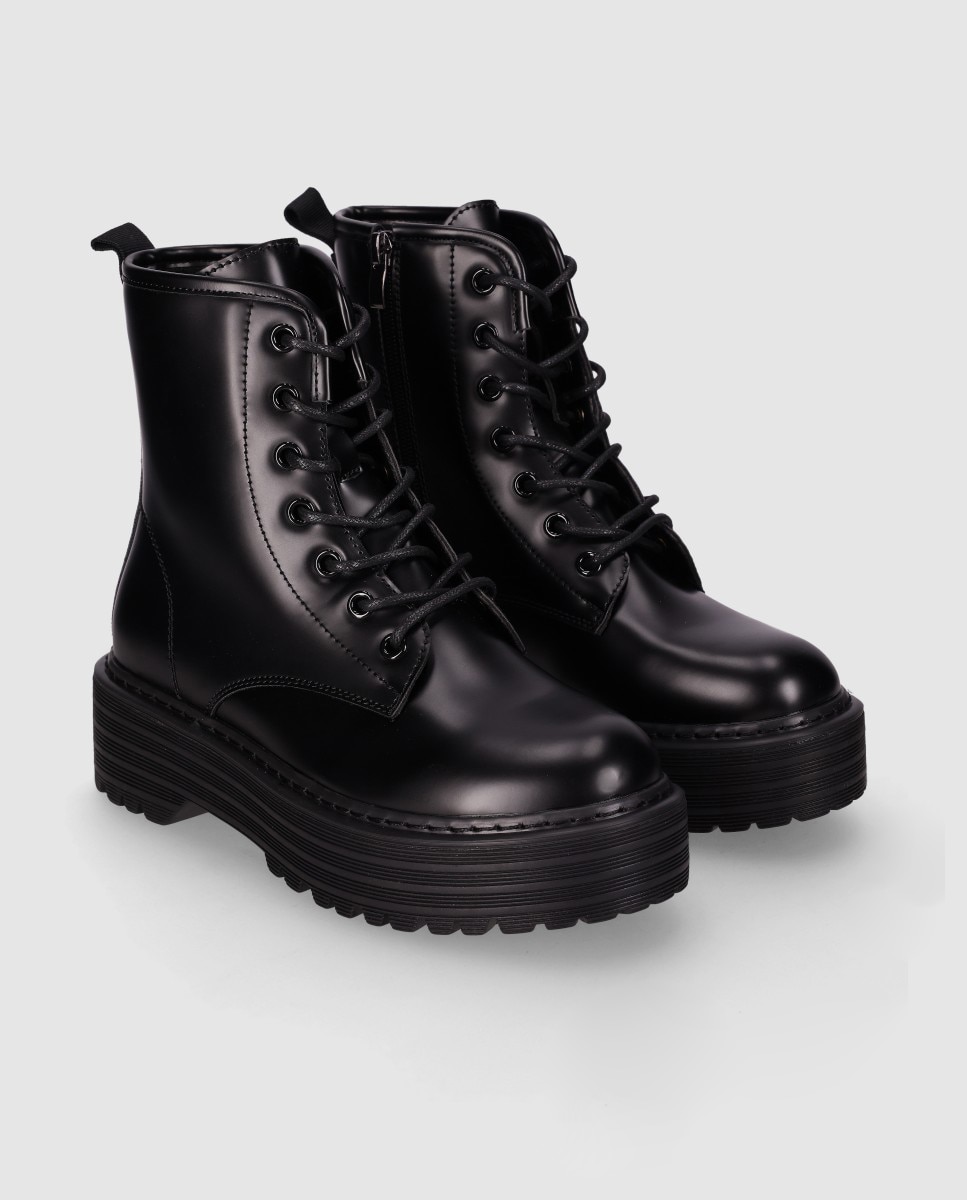 Botines de mujer con suela gruesa y puntera redonda - Chika10 - Negro Negro-3