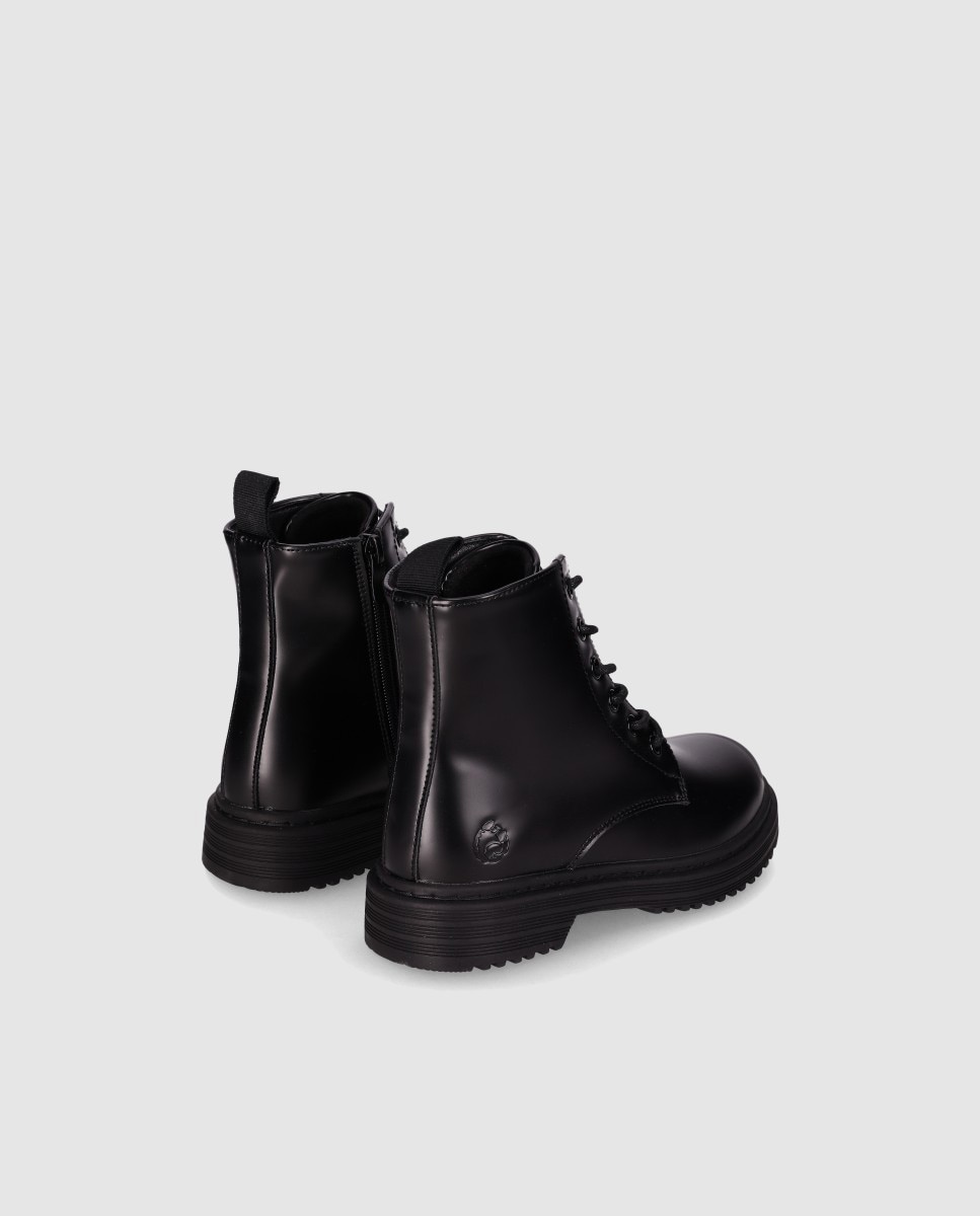 Botín estilo militar para niños de piel vegana con cordones y cremallera lateral - Chika10 Kids - Negro Negro-3