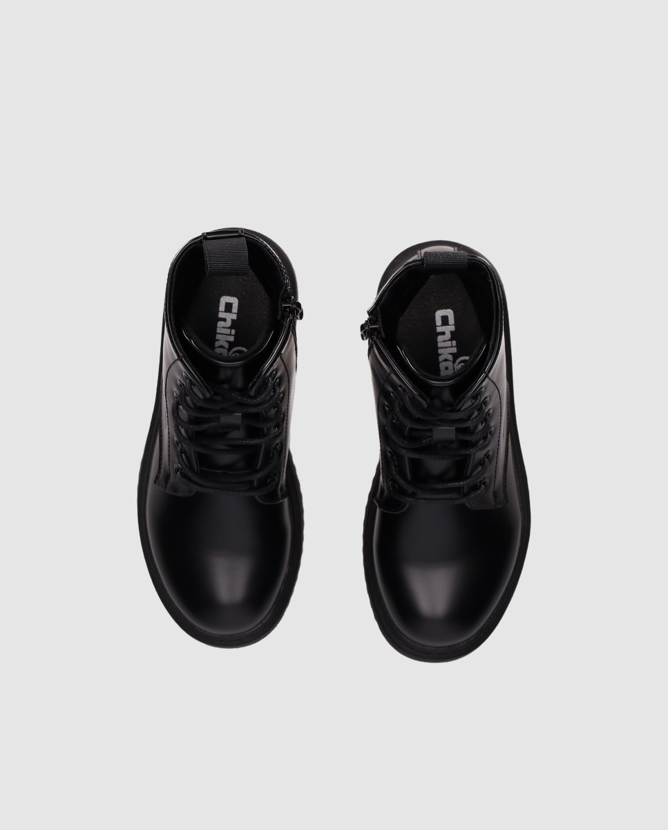 Botín estilo militar para niños de piel vegana con cordones y cremallera lateral - Chika10 Kids - Negro Negro-4