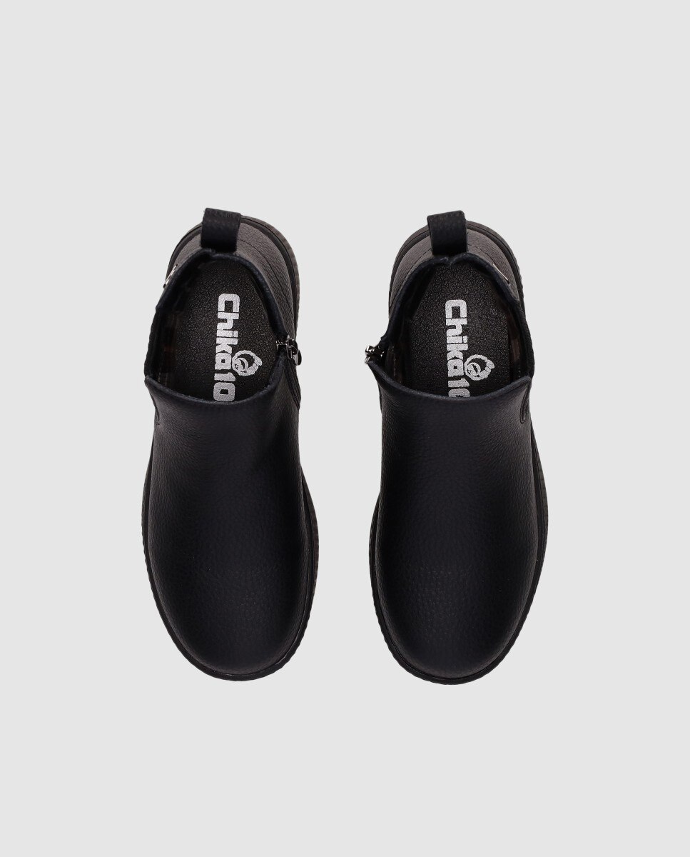 Botín plano de niña de piel serraje con elasticos en el lateral - Chika10 Kids - Negro Negro-4