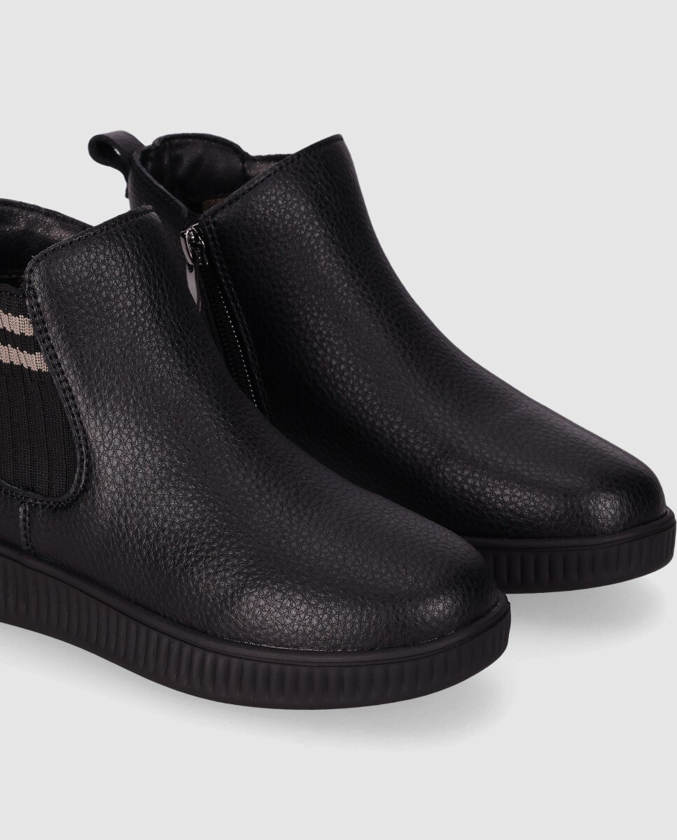 Botín plano de niña de piel serraje con elasticos en el lateral - Chika10 Kids - Negro Negro-5