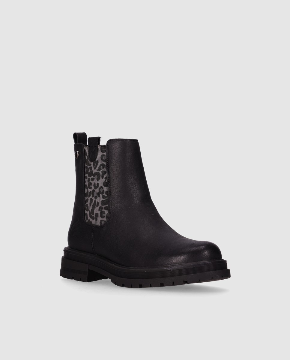 Botin tipo Chelsea niña piel vegana coon decoracion animalprint - Chika10 Kids - Negro Negro-2