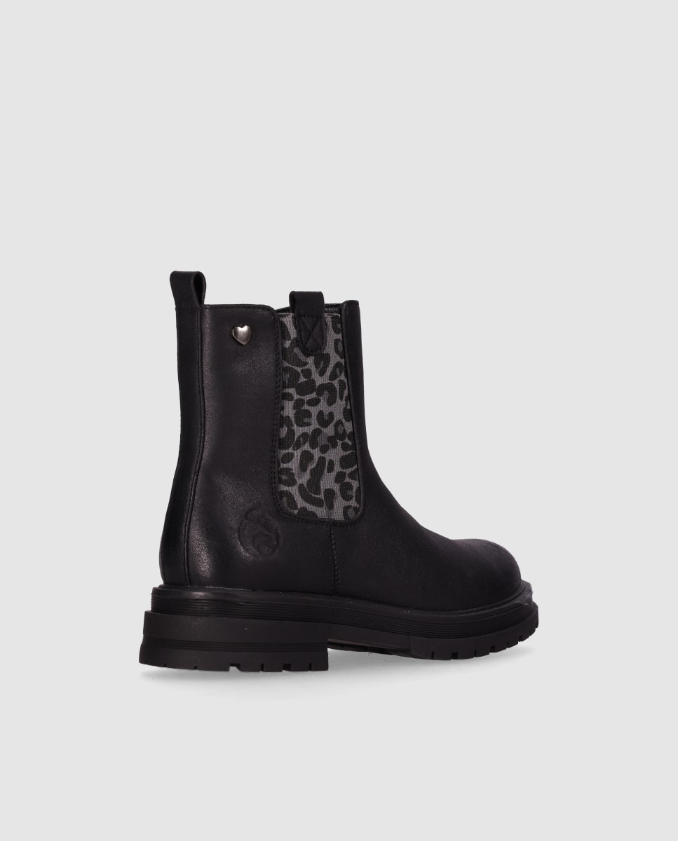 Botin tipo Chelsea niña piel vegana coon decoracion animalprint - Chika10 Kids - Negro Negro-3