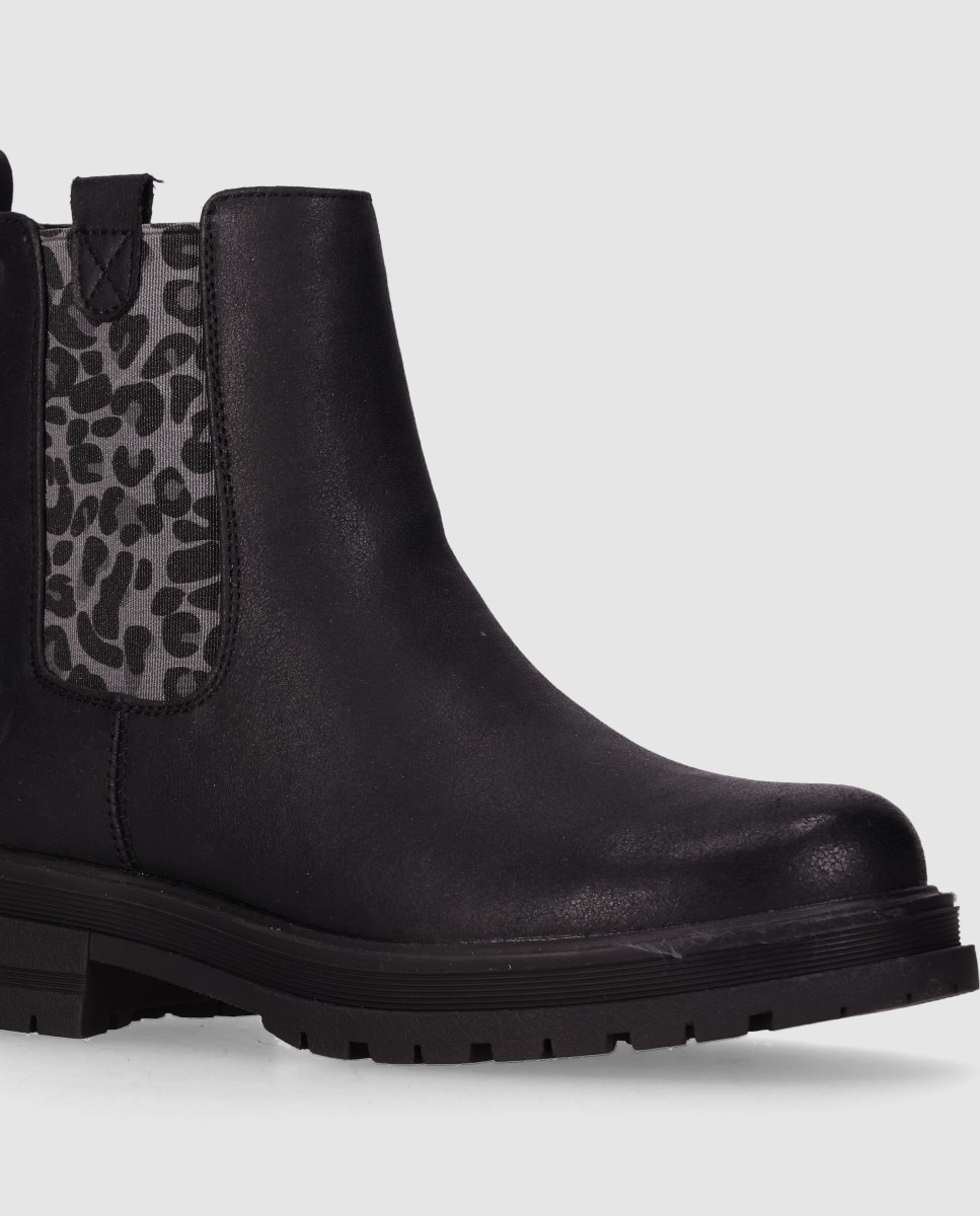 Botin tipo Chelsea niña piel vegana coon decoracion animalprint - Chika10 Kids - Negro Negro-5