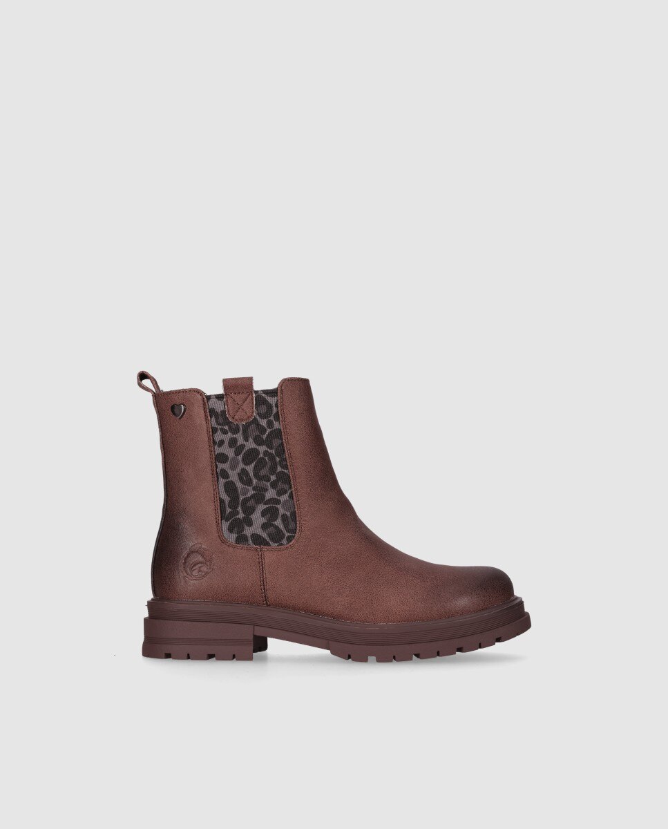 Botin tipo Chelsea niña piel vegana coon decoracion animalprint - Chika10 Kids - Marrón Marrón-1