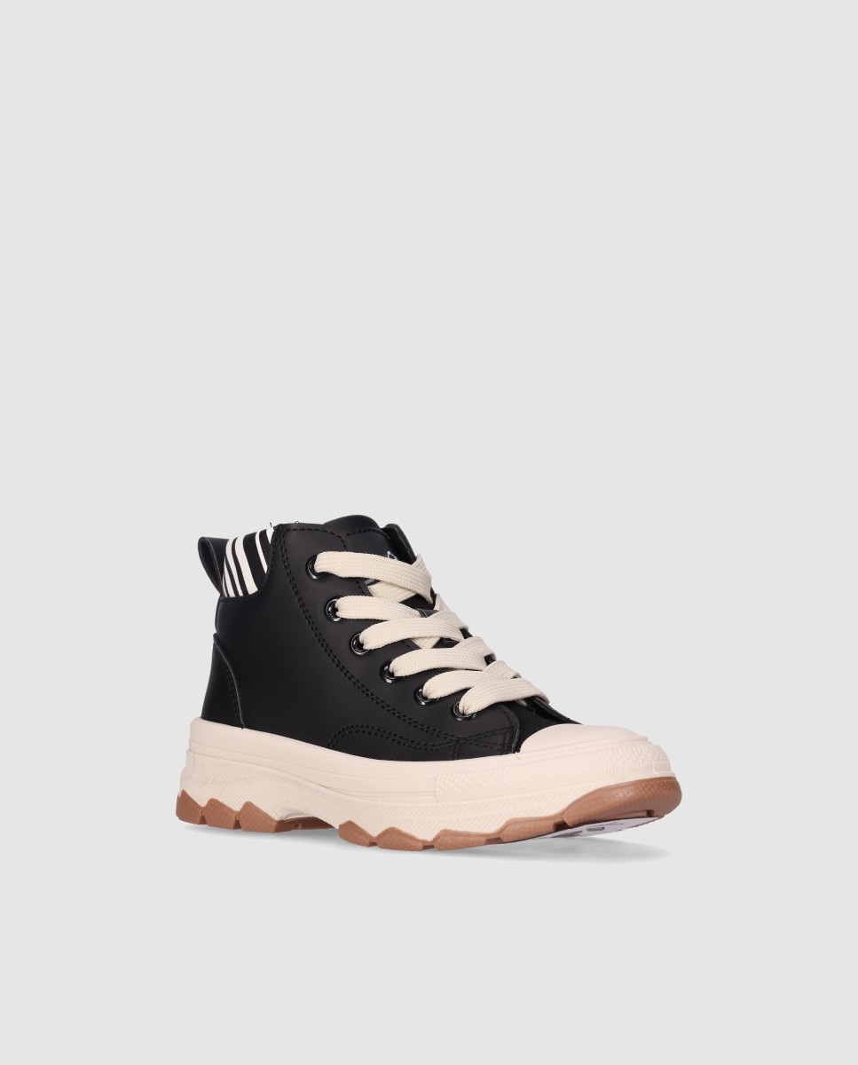 Deportivo alto Infantil con detalles animalprint y cordones - Chika10 Kids - Negro Negro-3