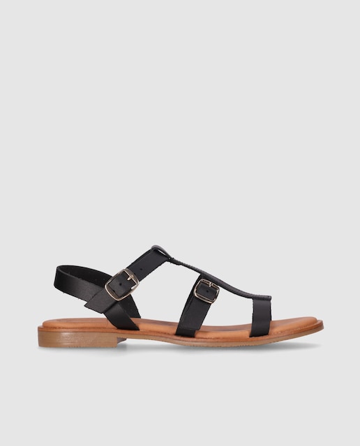 Imagen 0 de Sandalias de piel planas de mujer con cierre de hebilla con diseño de correas múltiples