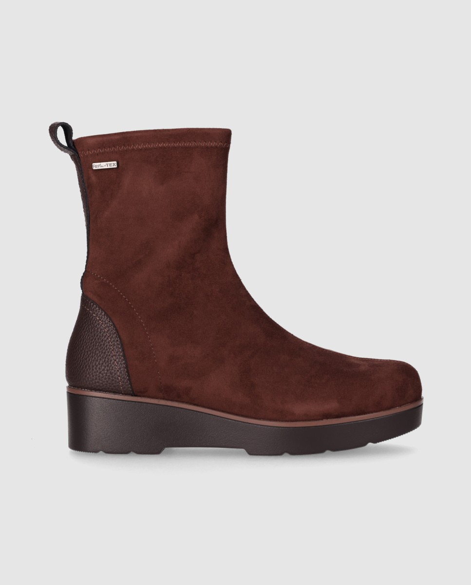 Botas elásticas de mujer con cuña baja y cremallera lateral - Chika10 - Marrón Marrón-1