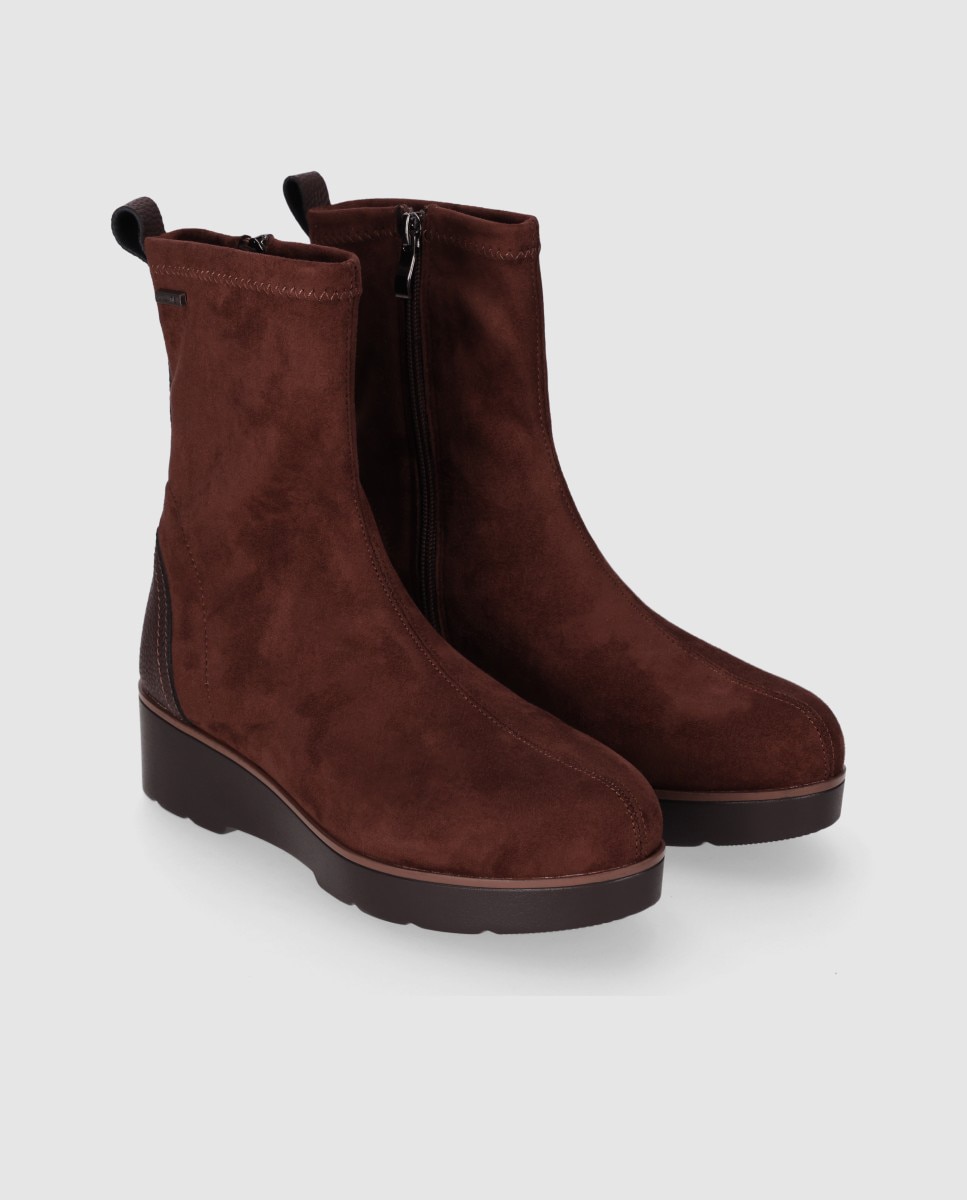 Botas elásticas de mujer con cuña baja y cremallera lateral - Chika10 - Marrón Marrón-3