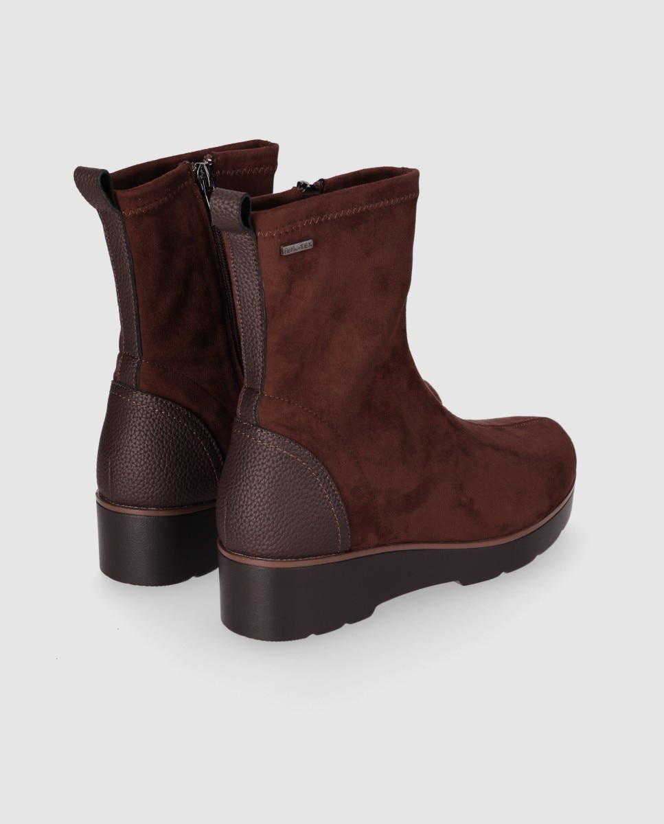Botas elásticas de mujer con cuña baja y cremallera lateral - Chika10 - Marrón Marrón-2