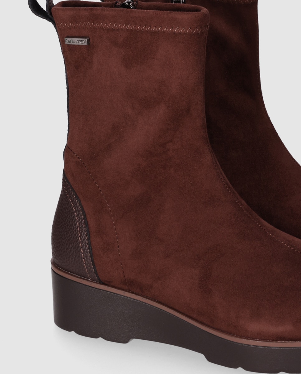Botas elásticas de mujer con cuña baja y cremallera lateral - Chika10 - Marrón Marrón-5