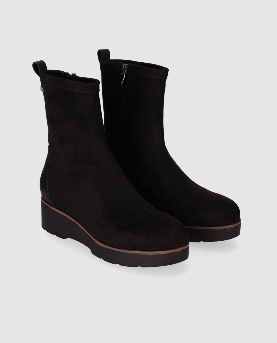 Botas elásticas de mujer con cuña baja y cremallera lateral - Chika10 - Negro Negro-3