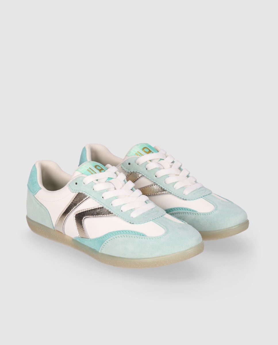Zapatillas básicas de mujer diseñadas en piel con cierre de cordones y puntera redonda - Chika10 - Blanco / Verde Blanco / Verde-3