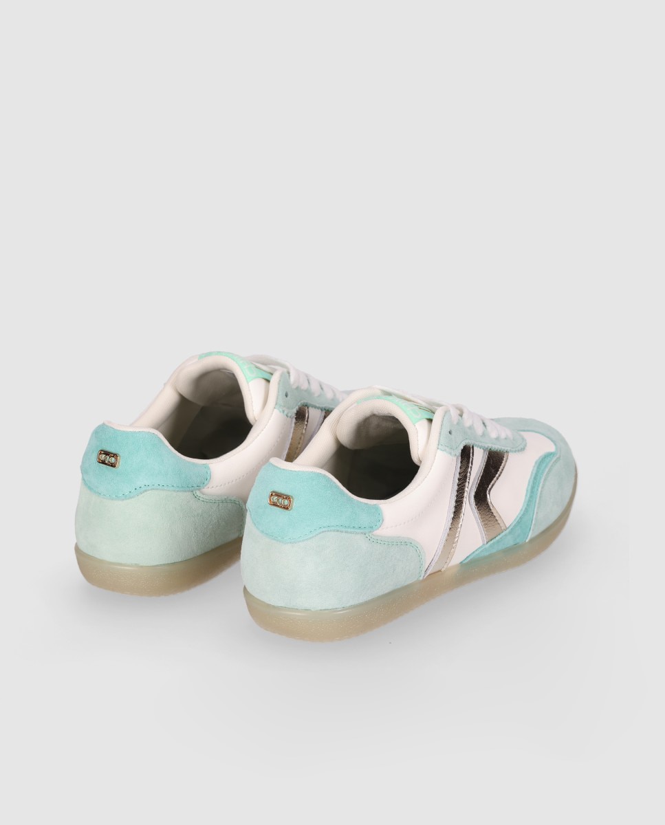 Zapatillas básicas de mujer diseñadas en piel con cierre de cordones y puntera redonda - Chika10 - Blanco / Verde Blanco / Verde-2