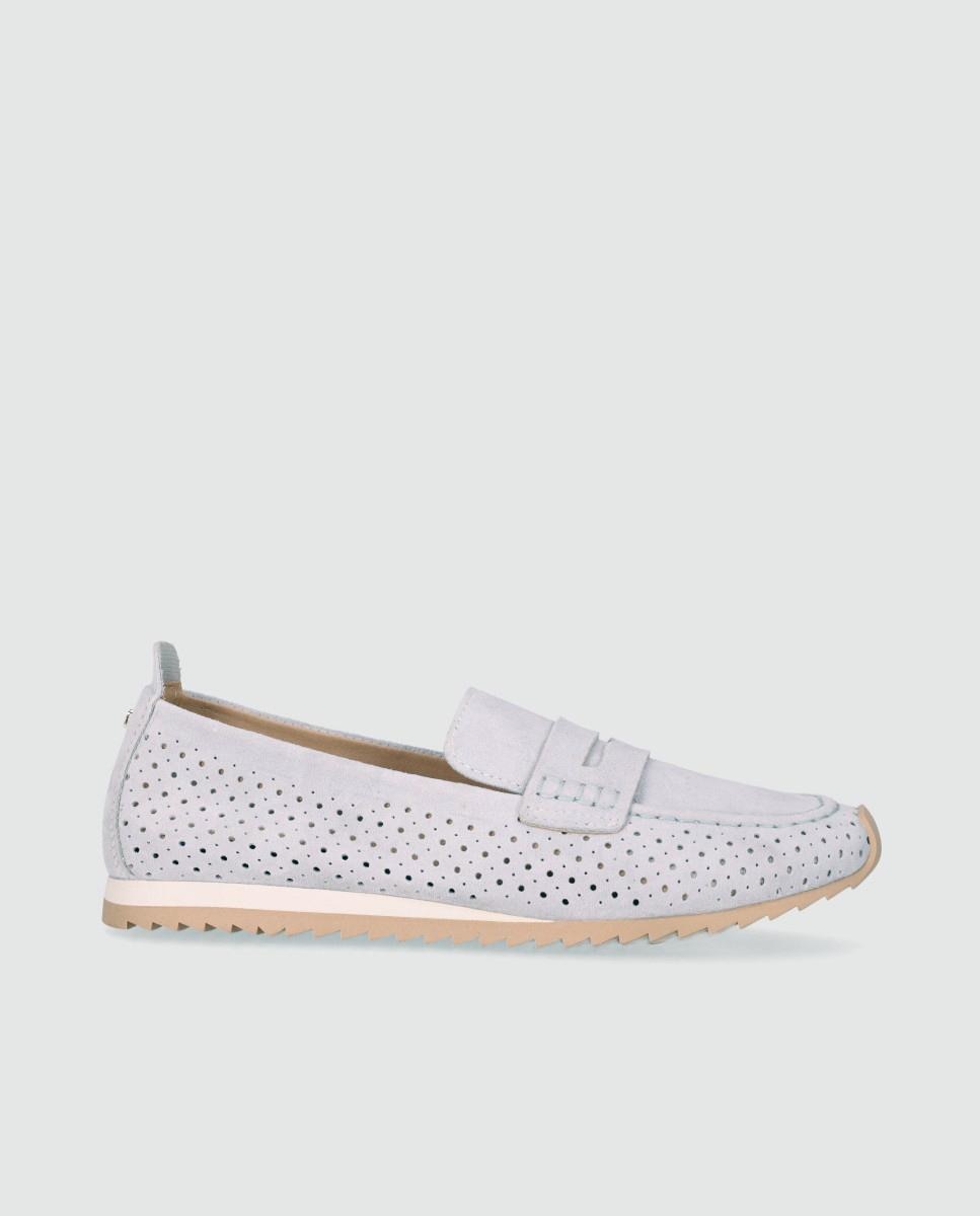 Mocasines planos de mujer realizados en piel troquelada y suela fina dentada - Chika10 - Blanco Blanco-1