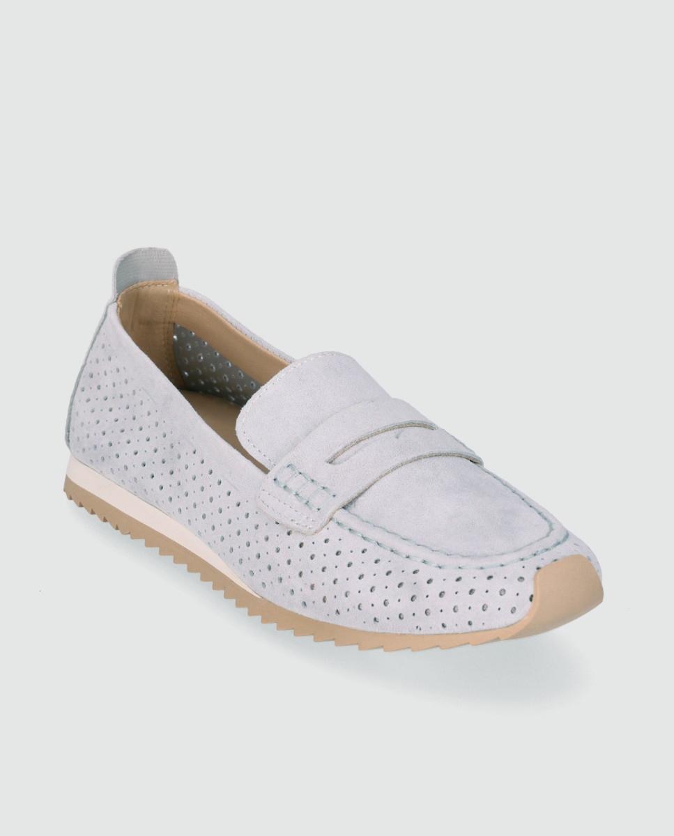 Mocasines planos de mujer realizados en piel troquelada y suela fina dentada - Chika10 - Blanco Blanco-3