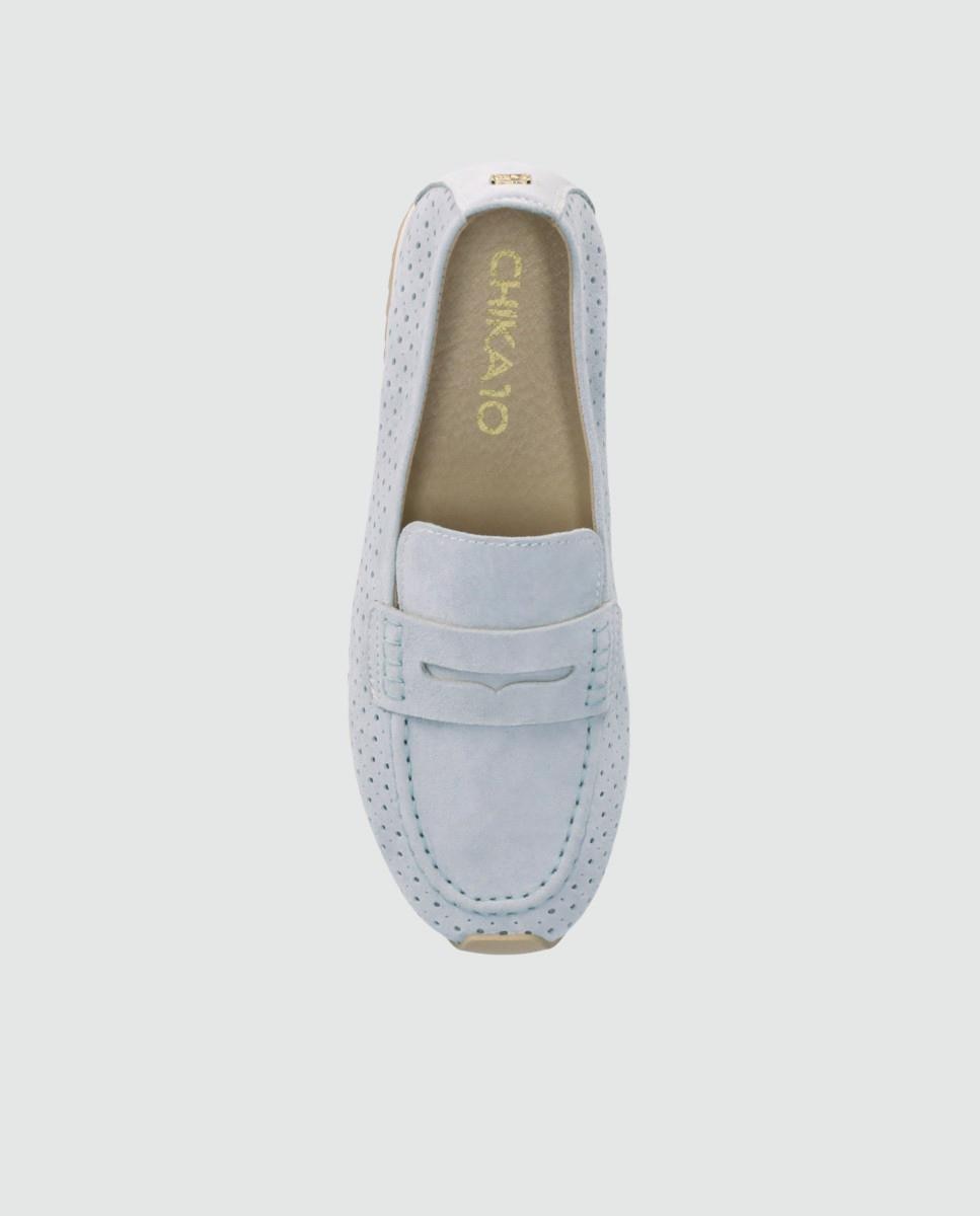 Mocasines planos de mujer realizados en piel troquelada y suela fina dentada - Chika10 - Blanco Blanco-4