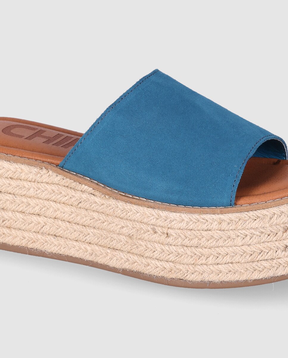 Alpargatas planas de mujer con pala ancha de piel y puntera abierta - Chika10 - Azul Azul-5