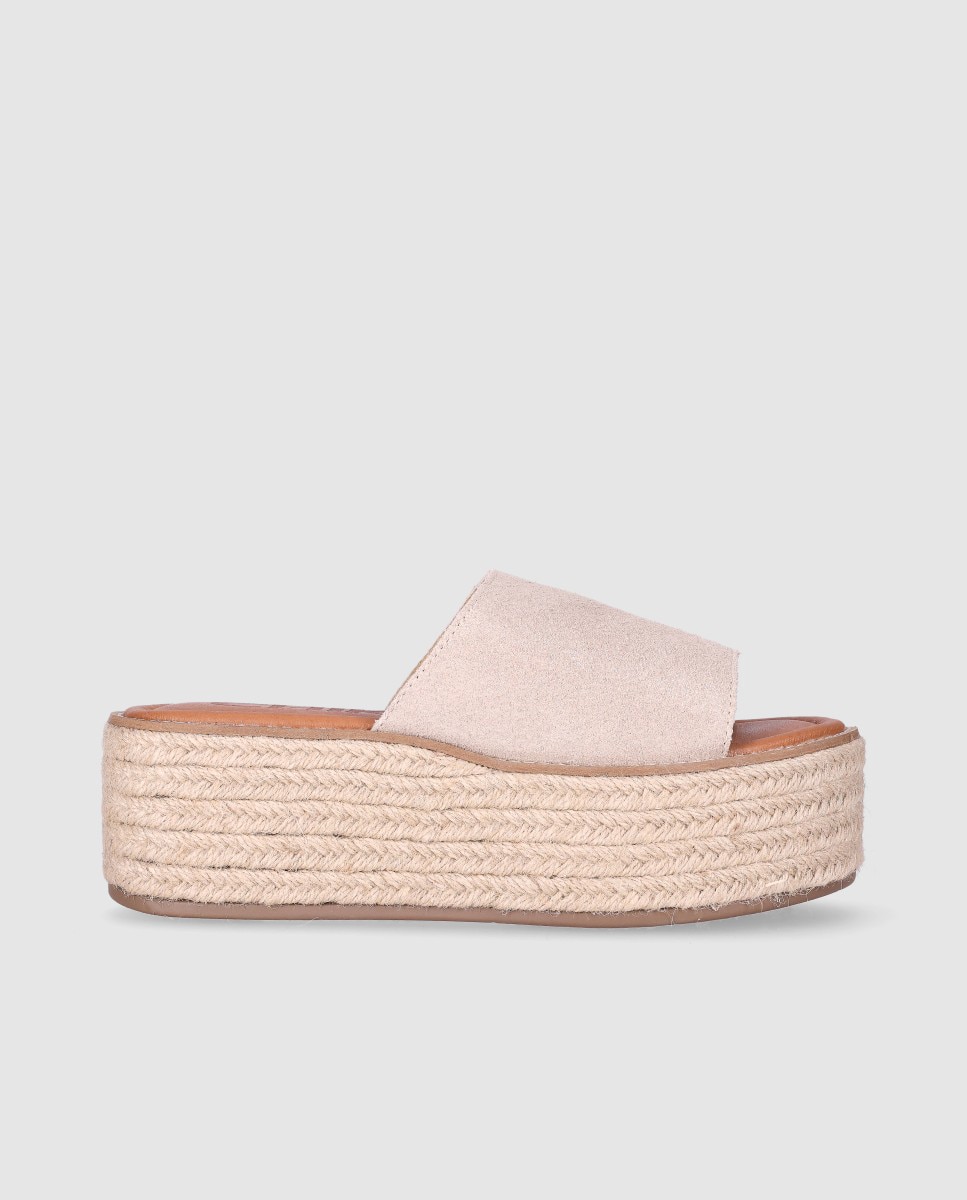 Alpargatas planas de mujer con pala ancha de piel y puntera abierta - Chika10 - Beige Beige-1