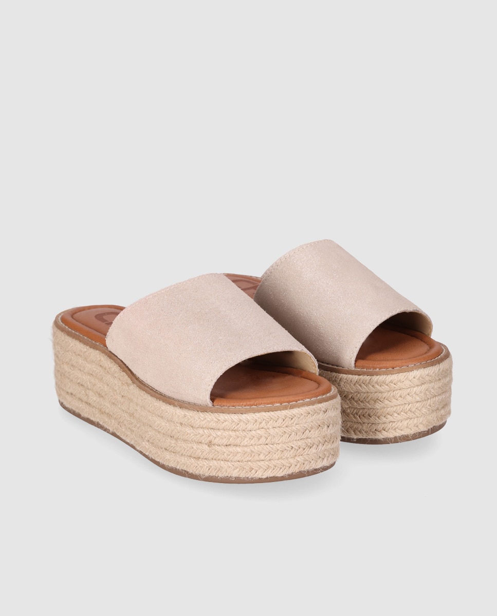 Alpargatas planas de mujer con pala ancha de piel y puntera abierta - Chika10 - Beige Beige-3