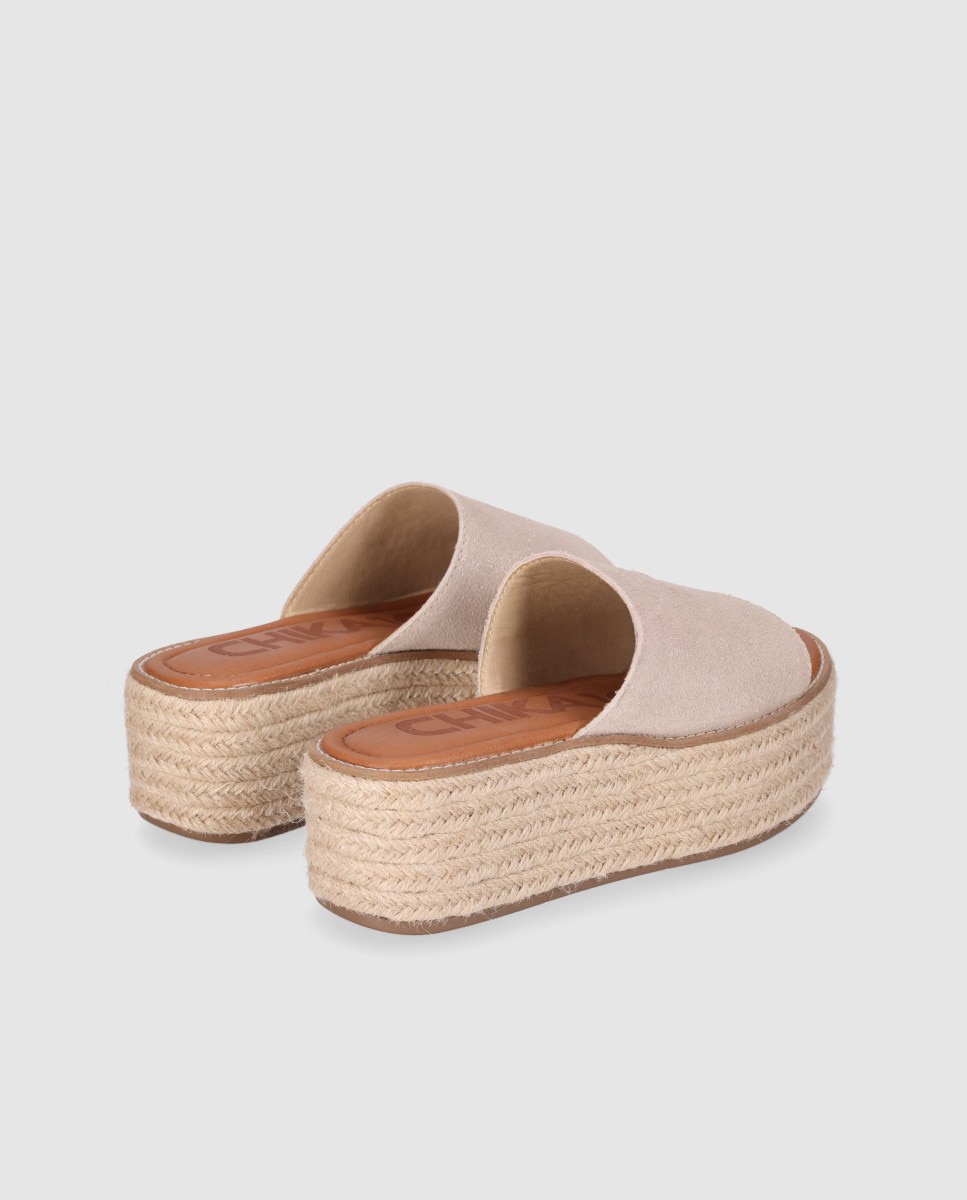 Alpargatas planas de mujer con pala ancha de piel y puntera abierta - Chika10 - Beige Beige-2