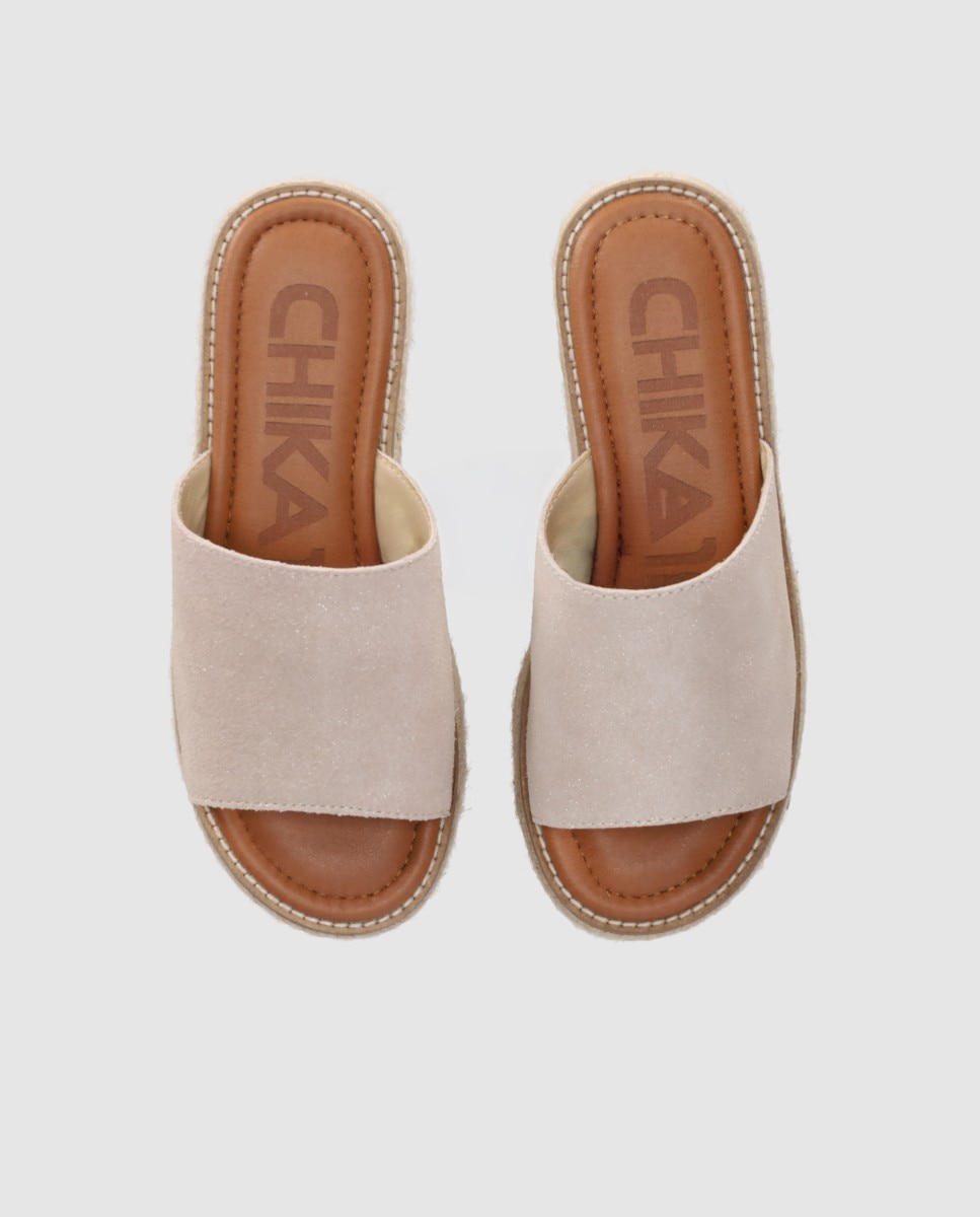 Alpargatas planas de mujer con pala ancha de piel y puntera abierta - Chika10 - Beige Beige-4