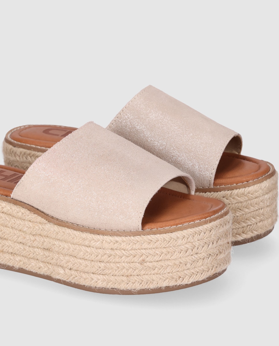 Alpargatas planas de mujer con pala ancha de piel y puntera abierta - Chika10 - Beige Beige-5