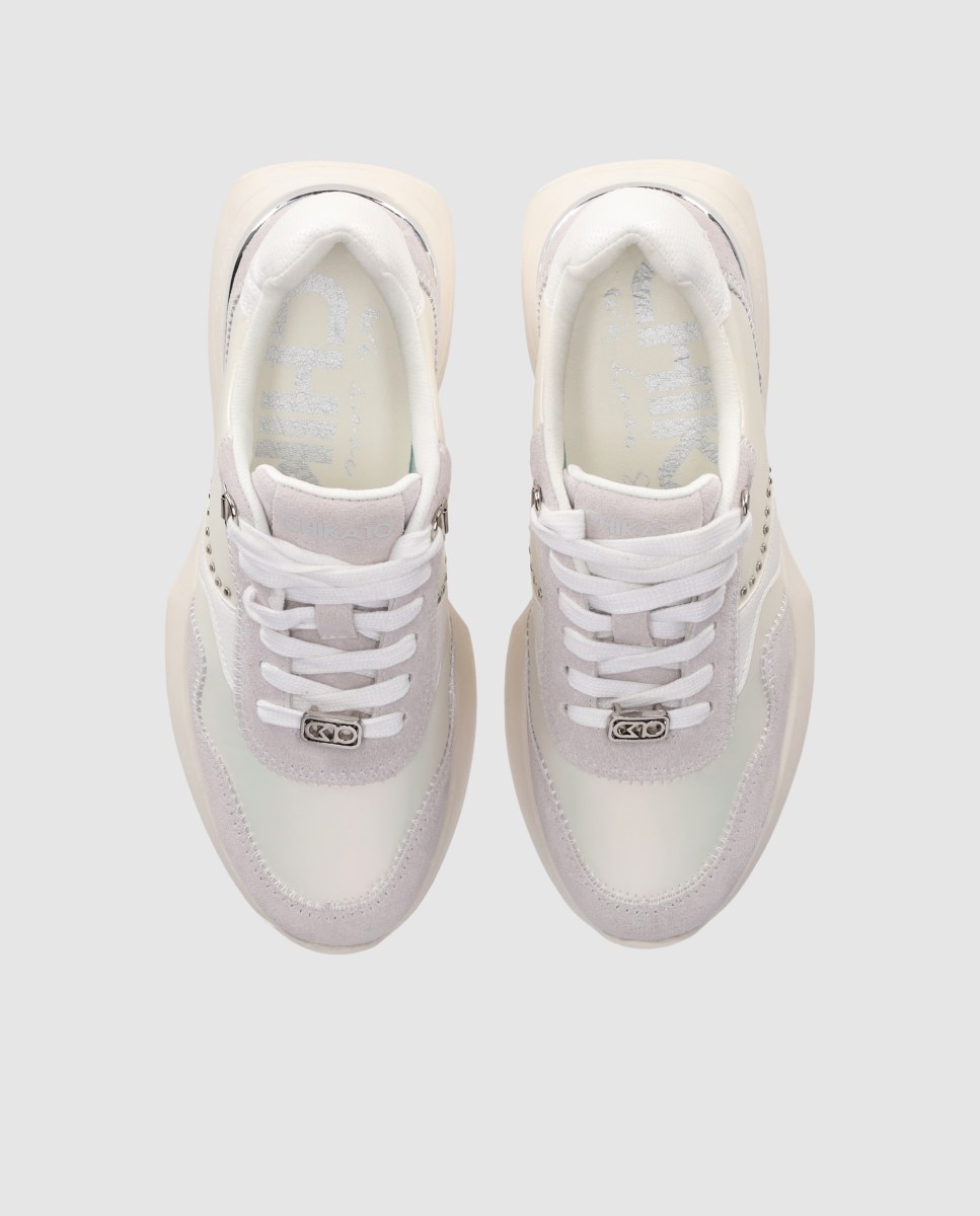 Zapatillas básicas de mujer con suela gruesa y detalles metalizados decorativos - Chika10 - Blanco Blanco-4