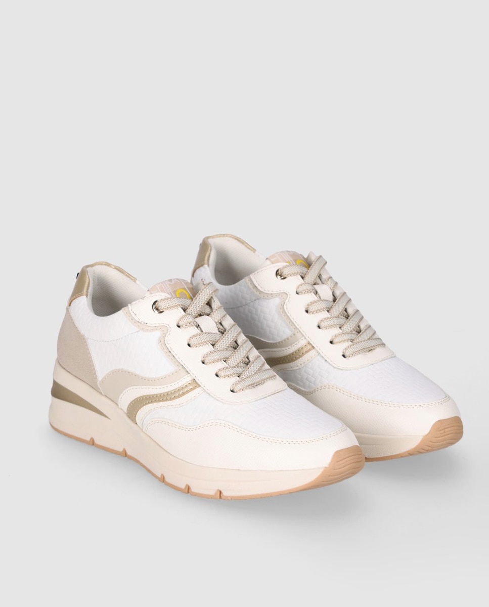 Zapatillas con cuña baja de mujer con cierre de cordones y puntera redonda - Chika10 - Beige / Blanco Beige / Blanco-3