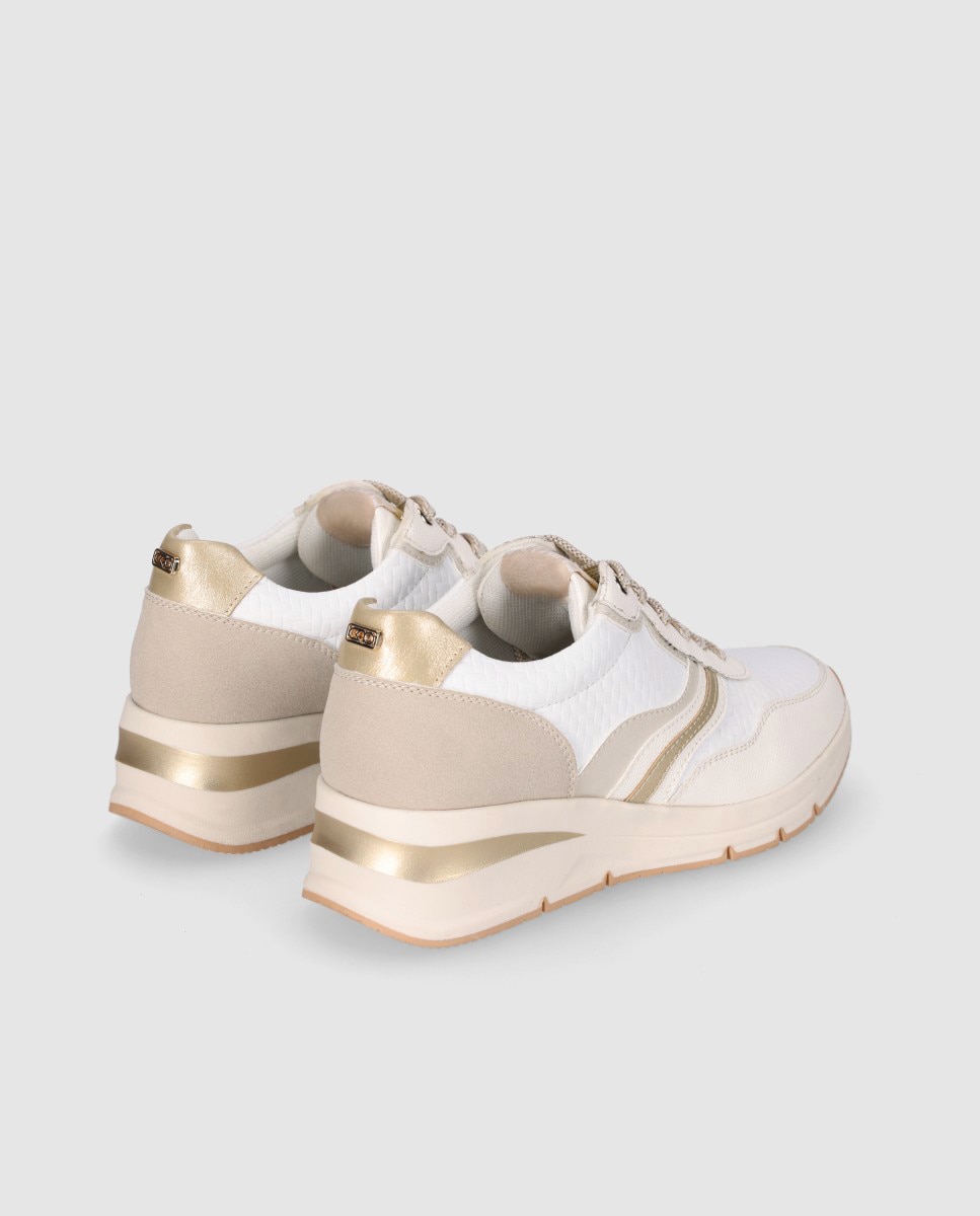 Zapatillas con cuña baja de mujer con cierre de cordones y puntera redonda - Chika10 - Beige / Blanco Beige / Blanco-2