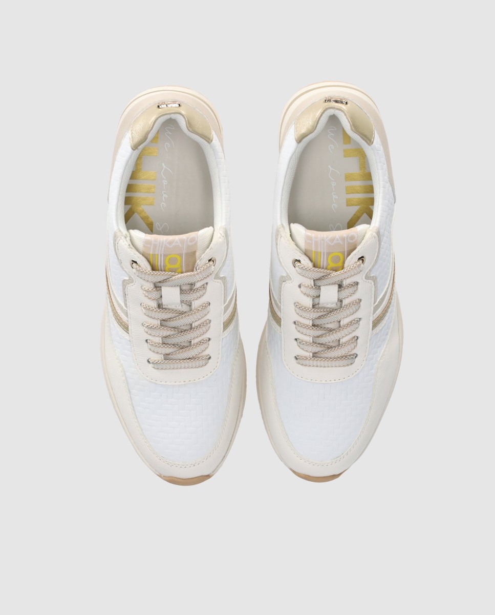 Zapatillas con cuña baja de mujer con cierre de cordones y puntera redonda - Chika10 - Beige / Blanco Beige / Blanco-4