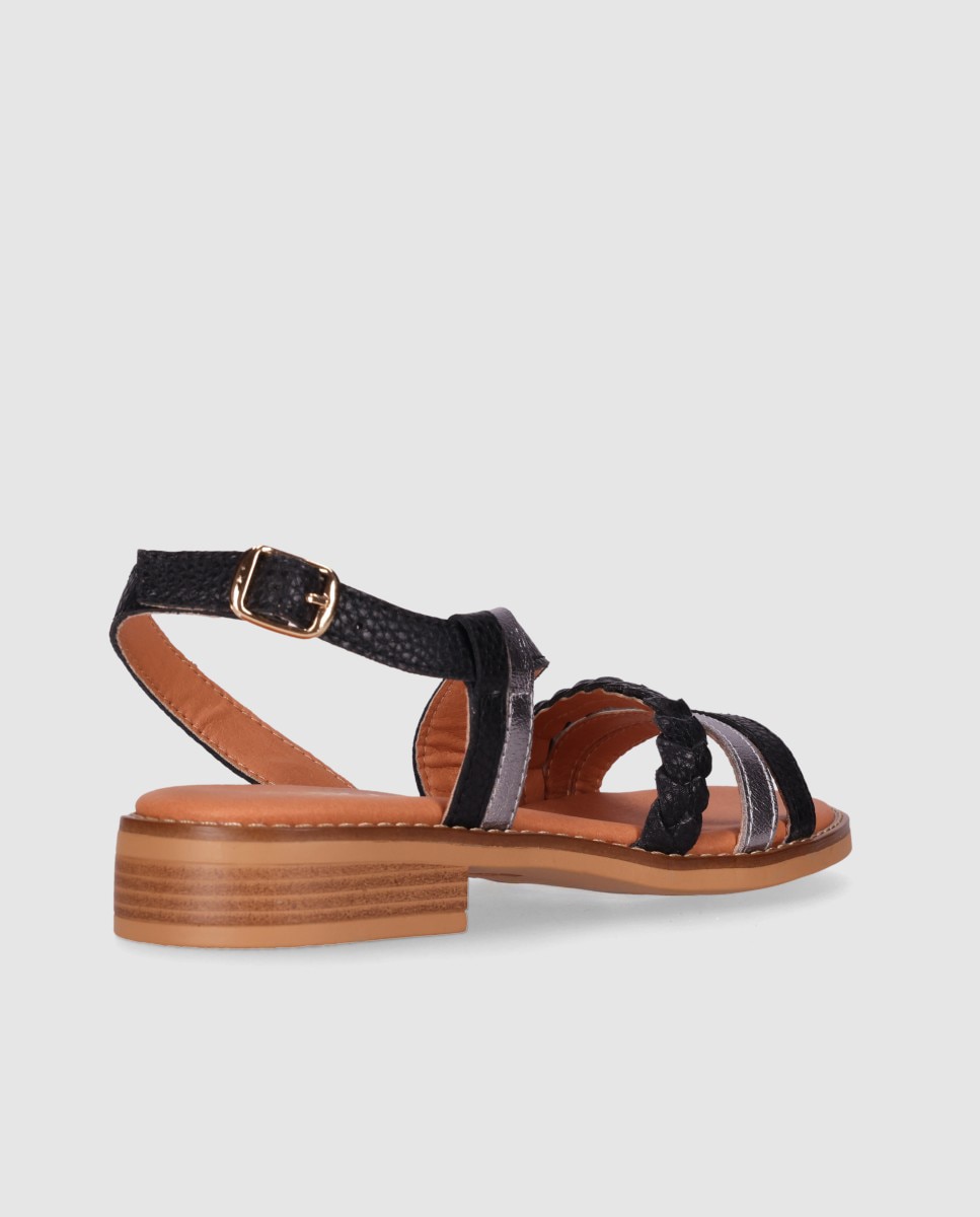 Sandalias de tiras de mujer de piel con plantilla acolchada y cierre de hebilla al tobillo - Chika10 - Negro / Plata Negro / Plata-2