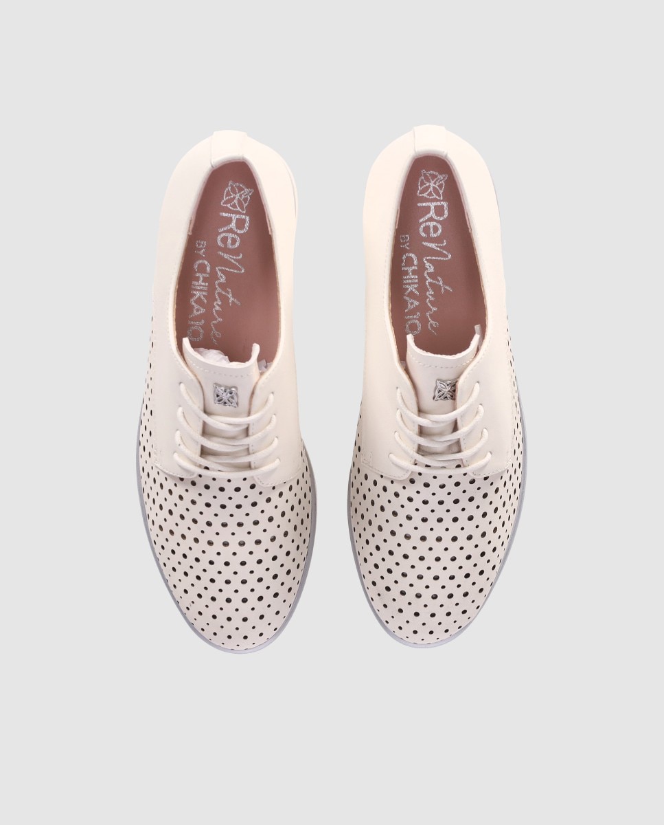Zapatos de cordones de mujer en piel con detalles troquelados y puntera redonda - Chika10 - Blanco Blanco-4