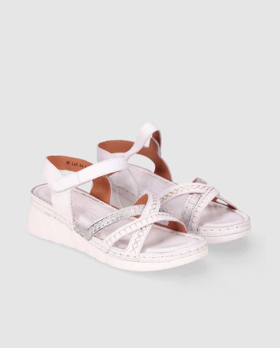 Sandalias de cuña de mujer chika10 en color con cierre de cierre adherente - Blanco Blanco-3