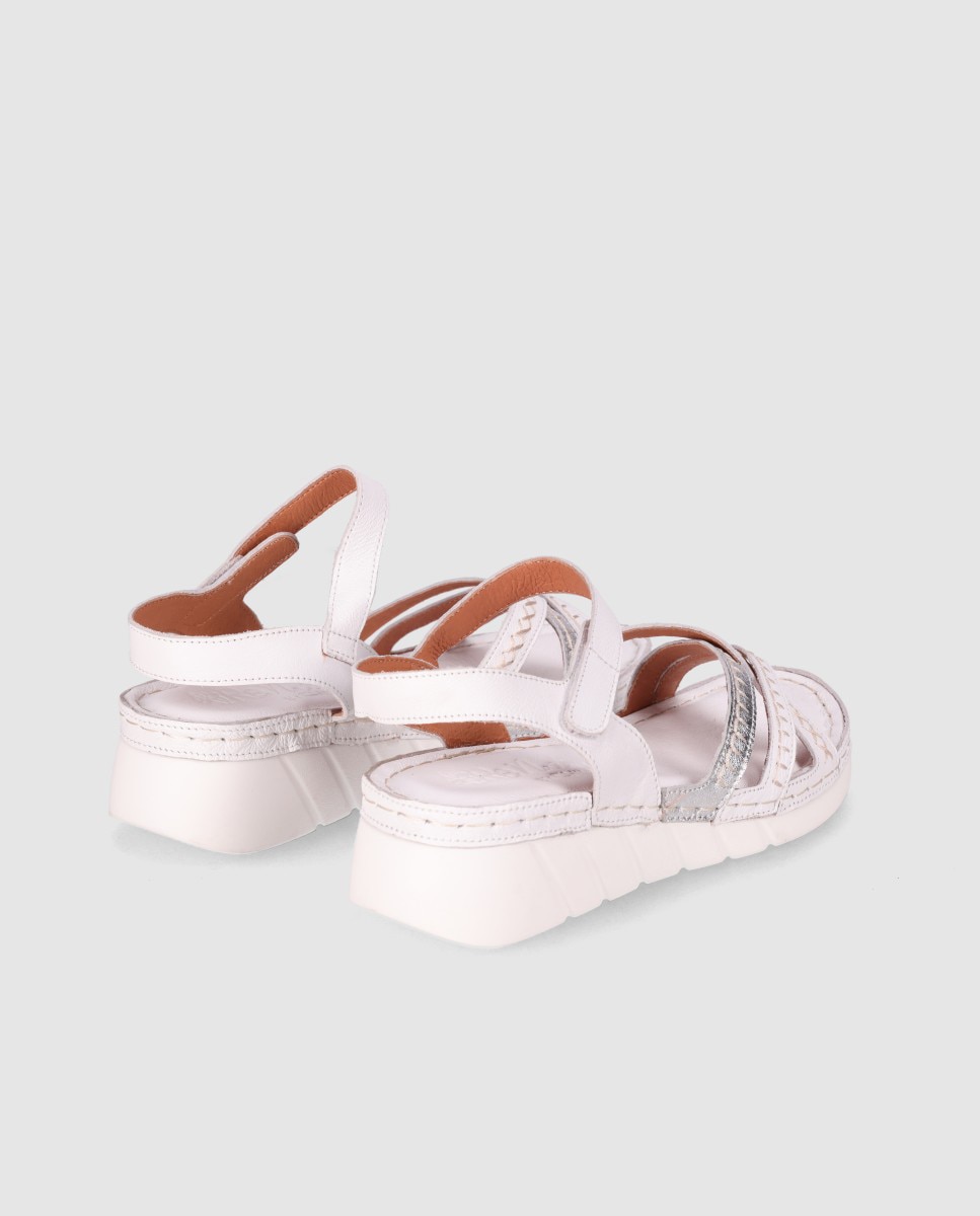 Sandalias de cuña de mujer chika10 en color con cierre de cierre adherente - Blanco Blanco-2